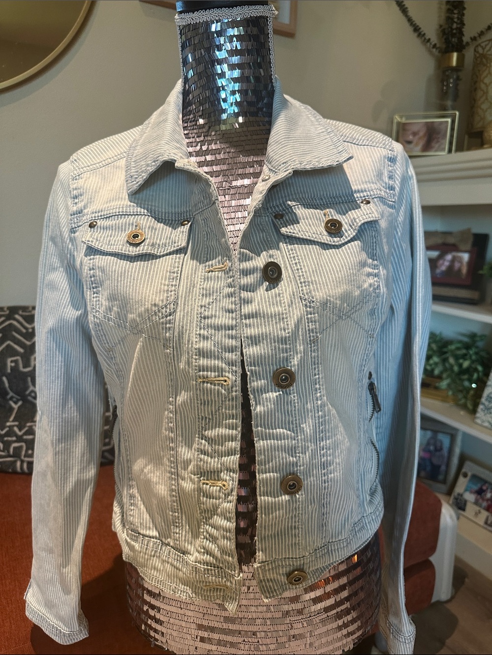 Jou Jou Light Blue Striped Denim Jacket